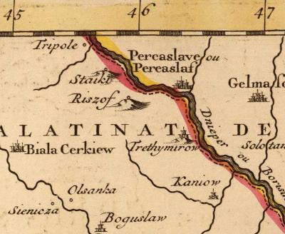 Terekhtemyriv on G. de Lisle's map 1742